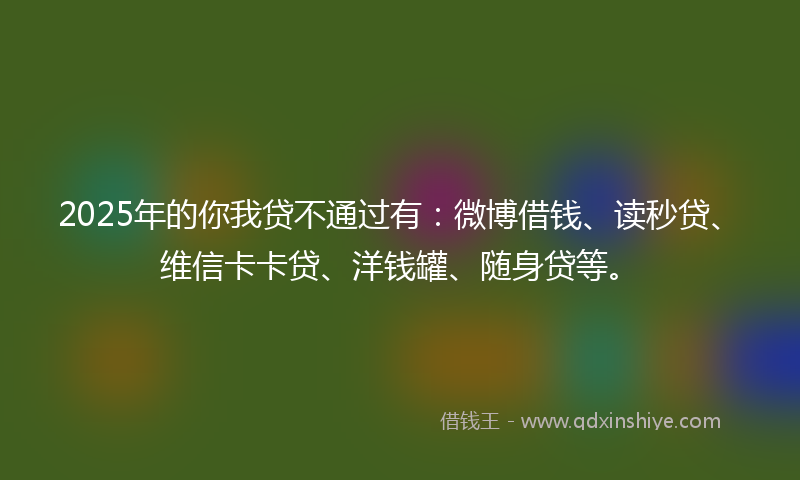 2025年的你我贷不通过有：微博借钱、读秒贷、维信卡卡贷、洋钱罐、随身贷等。