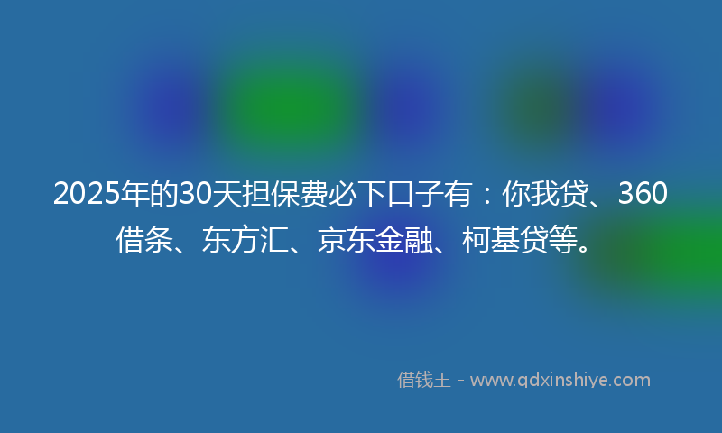 2025年的30天担保费必下口子有：你我贷、360借条、东方汇、京东金融、柯基贷等。