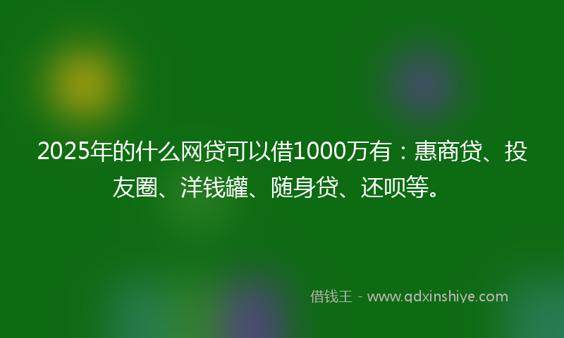 2025年的什么网贷可以借1000万有：惠商贷、投友圈、洋钱罐、随身贷、还呗等。