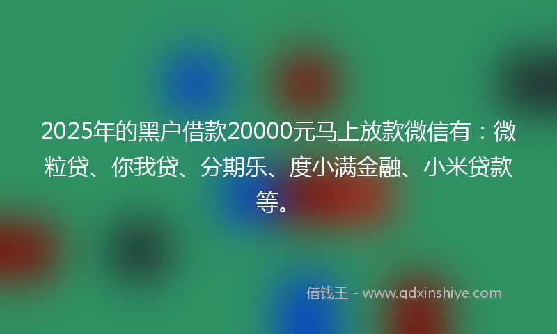 2025年的黑户借款20000元马上放款微信有：微粒贷、你我贷、分期乐、度小满金融、小米贷款等。