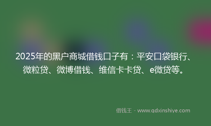 2025年的黑户商城借钱口子有：平安口袋银行、微粒贷、微博借钱、维信卡卡贷、e微贷等。