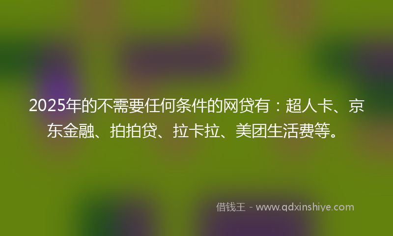 2025年的不需要任何条件的网贷有：超人卡、京东金融、拍拍贷、拉卡拉、美团生活费等。
