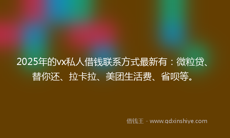 2025年的vx私人借钱联系方式最新有：微粒贷、替你还、拉卡拉、美团生活费、省呗等。
