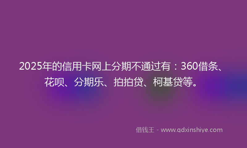 2025年的信用卡网上分期不通过有：360借条、花呗、分期乐、拍拍贷、柯基贷等。