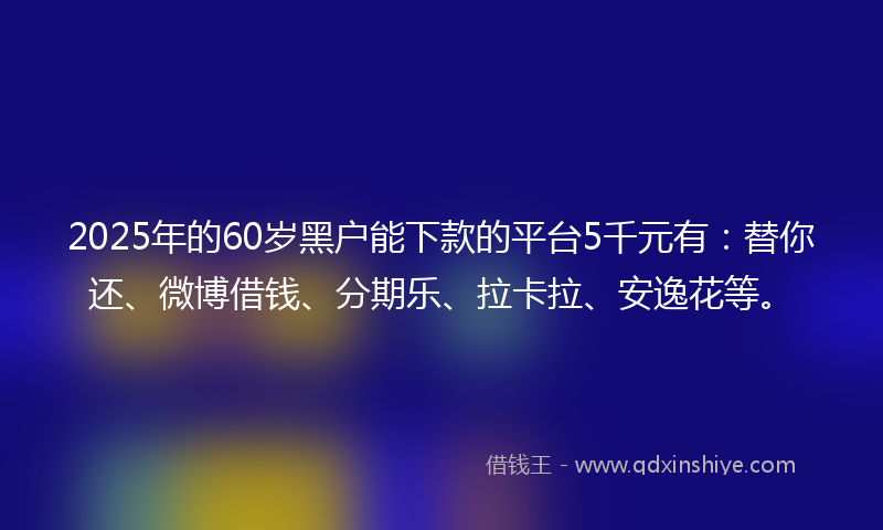 2025年的60岁黑户能下款的平台5千元有：替你还、微博借钱、分期乐、拉卡拉、安逸花等。