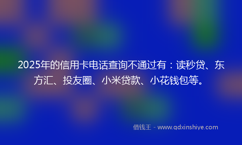 2025年的信用卡电话查询不通过有：读秒贷、东方汇、投友圈、小米贷款、小花钱包等。