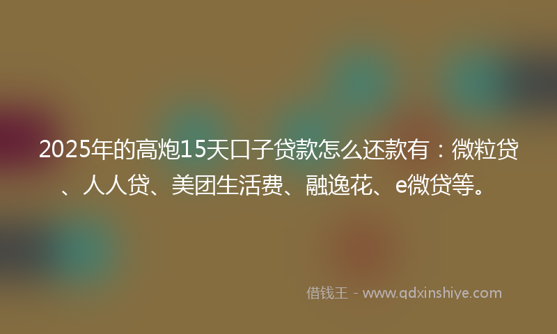 2025年的高炮15天口子贷款怎么还款有：微粒贷、人人贷、美团生活费、融逸花、e微贷等。