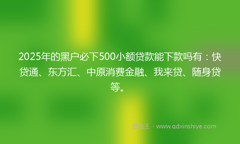 2025年的黑户必下500小额贷款能下款吗有:快贷通、东方汇、中原消费金融、我来贷、随身贷等。