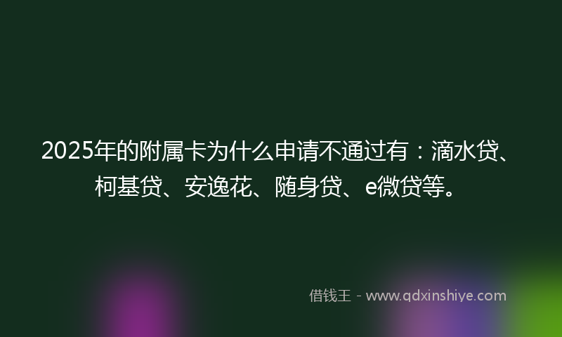 2025年的附属卡为什么申请不通过有：滴水贷、柯基贷、安逸花、随身贷、e微贷等。
