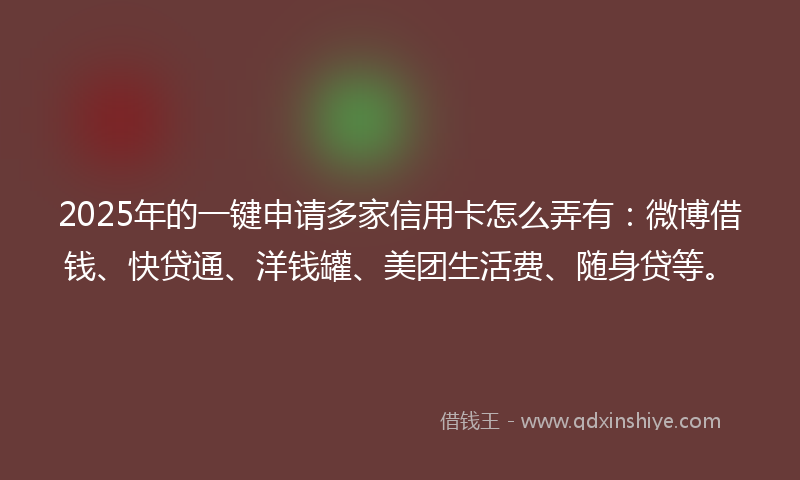 2025年的一键申请多家信用卡怎么弄有：微博借钱、快贷通、洋钱罐、美团生活费、随身贷等。