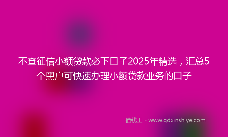 不查征信小额贷款必下口子2025年精选，汇总5个黑户可快速办理小额贷款业务的口子