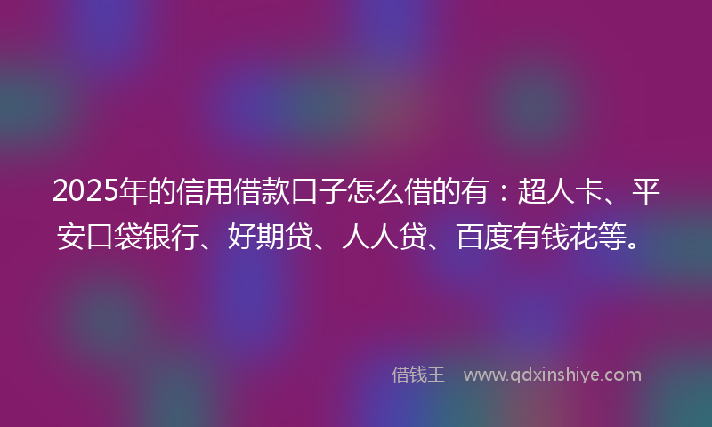 2025年的信用借款口子怎么借的有：超人卡、平安口袋银行、好期贷、人人贷、百度有钱花等。