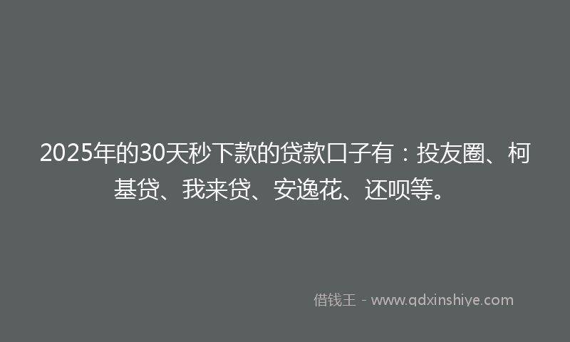 2025年的30天秒下款的贷款口子有：投友圈、柯基贷、我来贷、安逸花、还呗等。