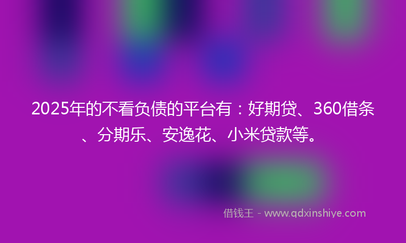 2025年的不看负债的平台有：好期贷、360借条、分期乐、安逸花、小米贷款等。