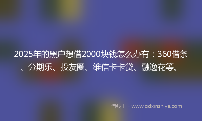 2025年的黑户想借2000块钱怎么办有：360借条、分期乐、投友圈、维信卡卡贷、融逸花等。