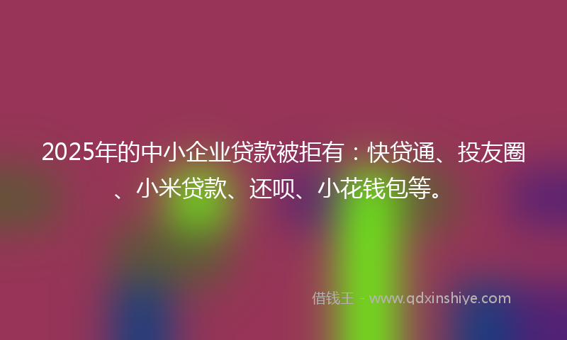 2025年的中小企业贷款被拒有：快贷通、投友圈、小米贷款、还呗、小花钱包等。
