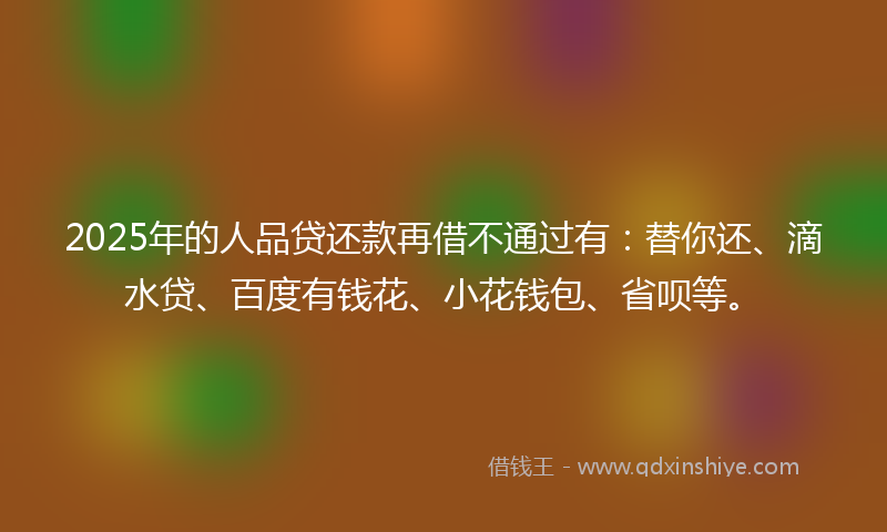 2025年的人品贷还款再借不通过有：替你还、滴水贷、百度有钱花、小花钱包、省呗等。