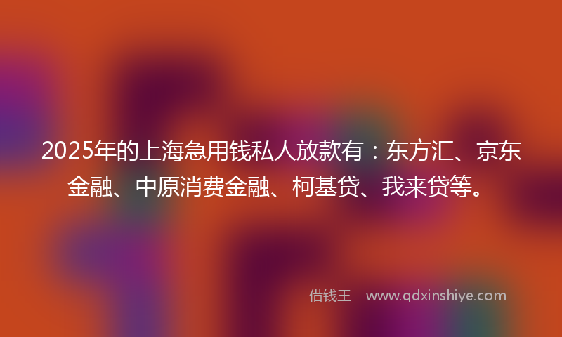 2025年的上海急用钱私人放款有：东方汇、京东金融、中原消费金融、柯基贷、我来贷等。