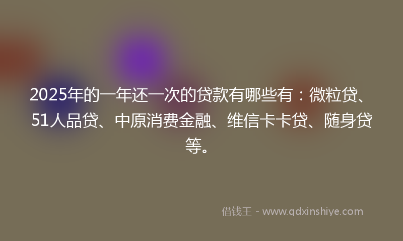 2025年的一年还一次的贷款有哪些有：微粒贷、51人品贷、中原消费金融、维信卡卡贷、随身贷等。
