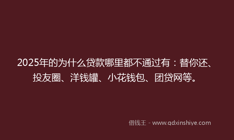 2025年的为什么贷款哪里都不通过有：替你还、投友圈、洋钱罐、小花钱包、团贷网等。