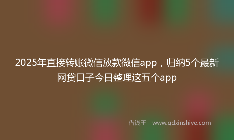 2025年直接转账微信放款微信app，归纳5个最新网贷口子今日整理这五个app
