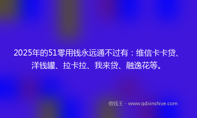 2025年的51零用钱永远通不过有：维信卡卡贷、洋钱罐、拉卡拉、我来贷、融逸花等。