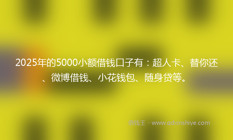 2025年的5000小额借钱口子有：超人卡、替你还、微博借钱、小花钱包、随身贷等。