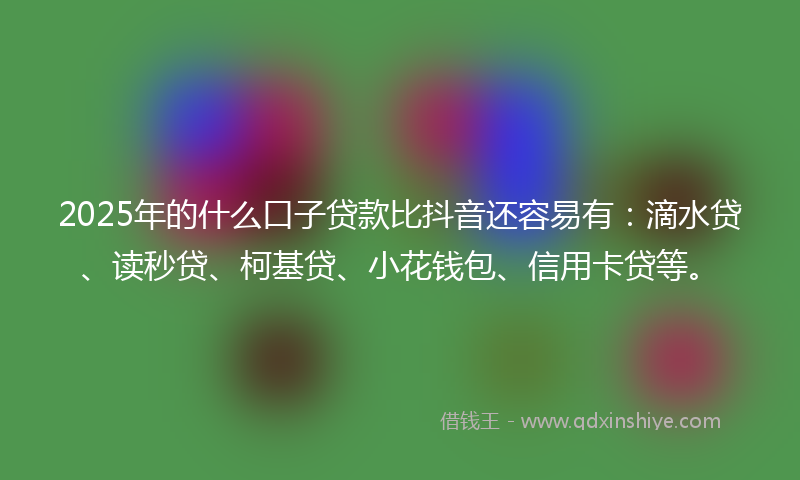 2025年的什么口子贷款比抖音还容易有：滴水贷、读秒贷、柯基贷、小花钱包、信用卡贷等。