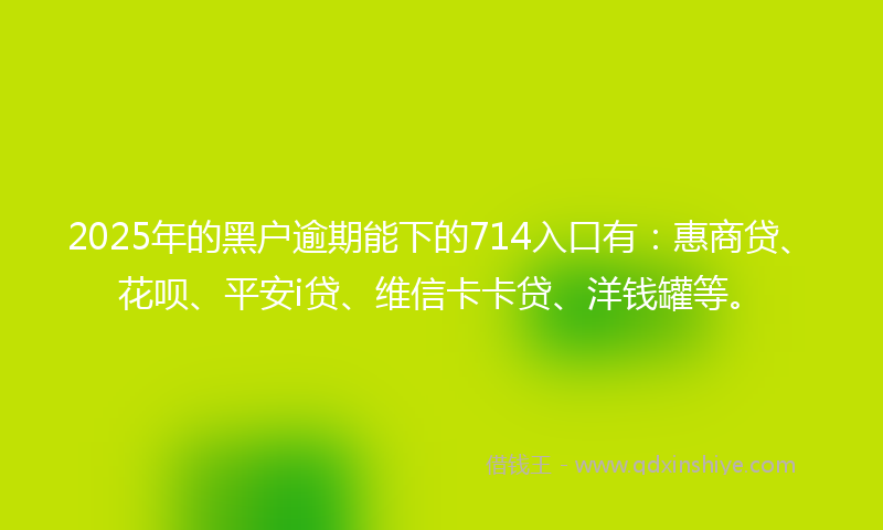 2025年的黑户逾期能下的714入口有：惠商贷、花呗、平安i贷、维信卡卡贷、洋钱罐等。