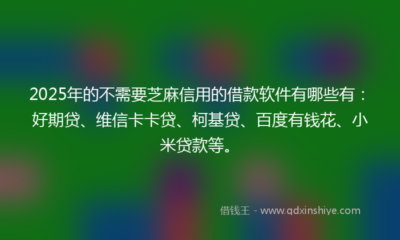 2025年的不需要芝麻信用的借款软件有哪些有：好期贷、维信卡卡贷、柯基贷、百度有钱花、小米贷款等。