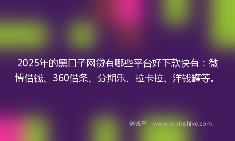 2025年的黑口子网贷有哪些平台好下款快有：微博借钱、360借条、分期乐、拉卡拉、洋钱罐等。