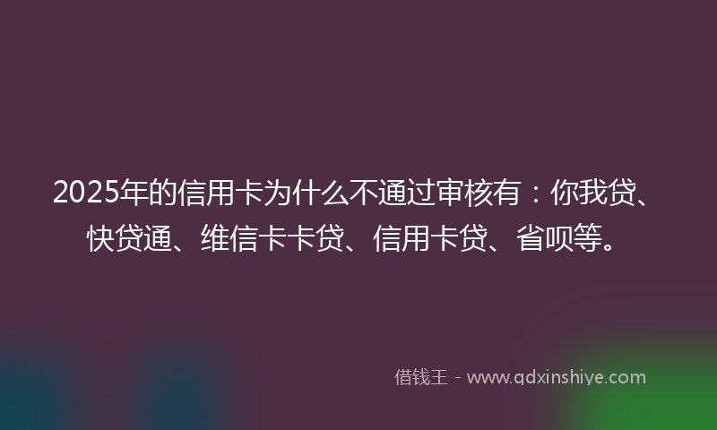 2025年的信用卡为什么不通过审核有：你我贷、快贷通、维信卡卡贷、信用卡贷、省呗等。