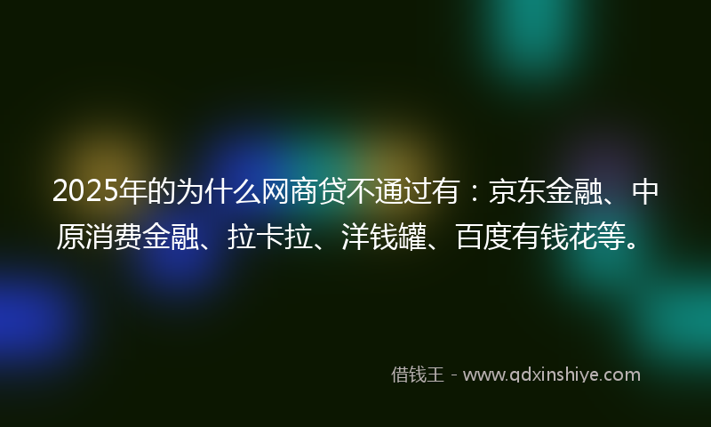 2025年的为什么网商贷不通过有：京东金融、中原消费金融、拉卡拉、洋钱罐、百度有钱花等。