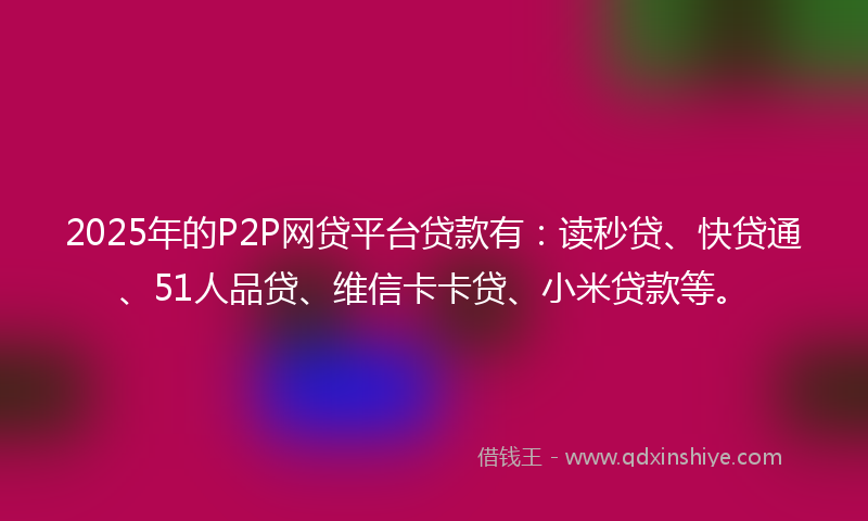 2025年的P2P网贷平台贷款有：读秒贷、快贷通、51人品贷、维信卡卡贷、小米贷款等。