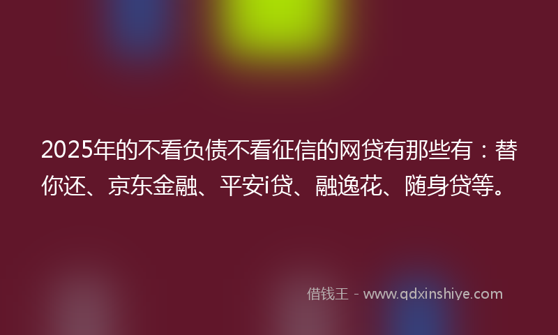 2025年的不看负债不看征信的网贷有那些有：替你还、京东金融、平安i贷、融逸花、随身贷等。