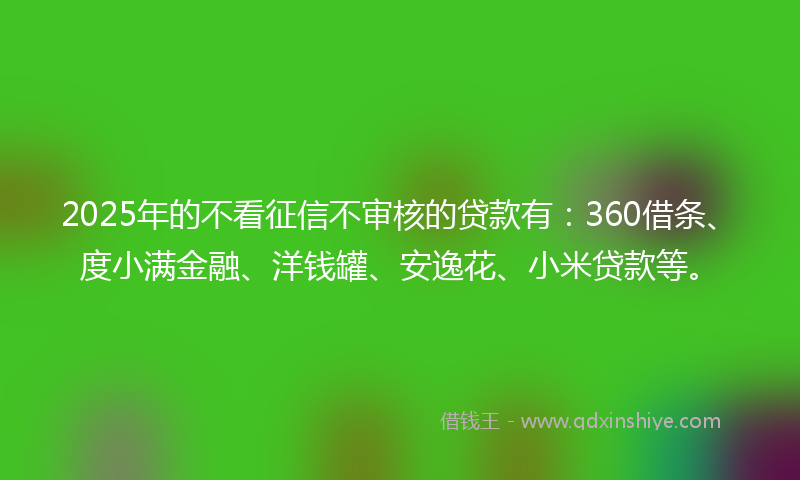 2025年的不看征信不审核的贷款有：360借条、度小满金融、洋钱罐、安逸花、小米贷款等。