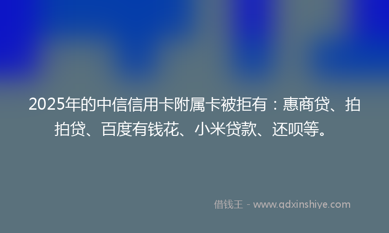 2025年的中信信用卡附属卡被拒有：惠商贷、拍拍贷、百度有钱花、小米贷款、还呗等。