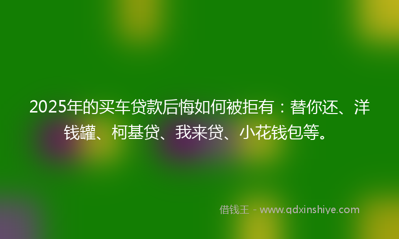 2025年的买车贷款后悔如何被拒有：替你还、洋钱罐、柯基贷、我来贷、小花钱包等。