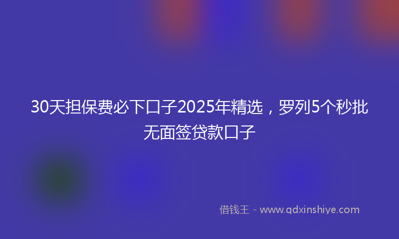 30天担保费必下口子2025年精选，罗列5个秒批无面签贷款口子
