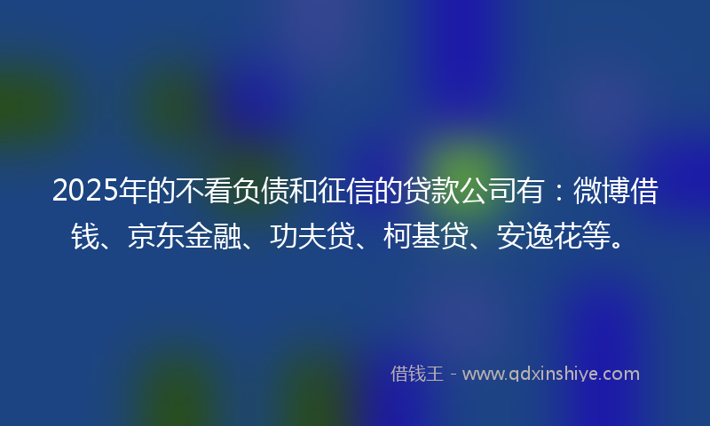 2025年的不看负债和征信的贷款公司有：微博借钱、京东金融、功夫贷、柯基贷、安逸花等。