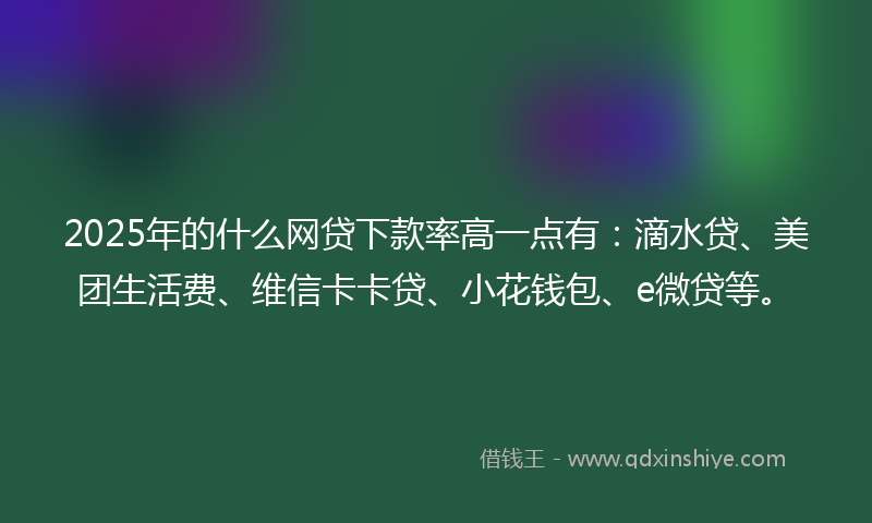 2025年的什么网贷下款率高一点有：滴水贷、美团生活费、维信卡卡贷、小花钱包、e微贷等。