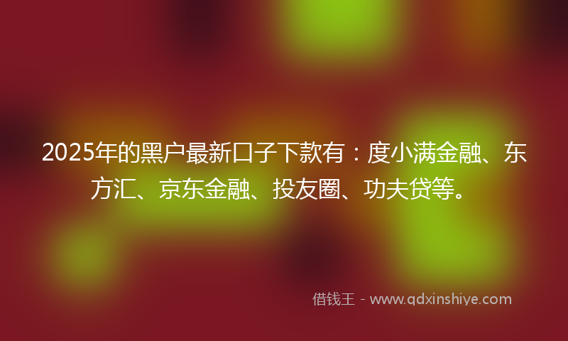 2025年的黑户最新口子下款有：度小满金融、东方汇、京东金融、投友圈、功夫贷等。