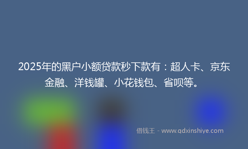 2025年的黑户小额贷款秒下款有：超人卡、京东金融、洋钱罐、小花钱包、省呗等。