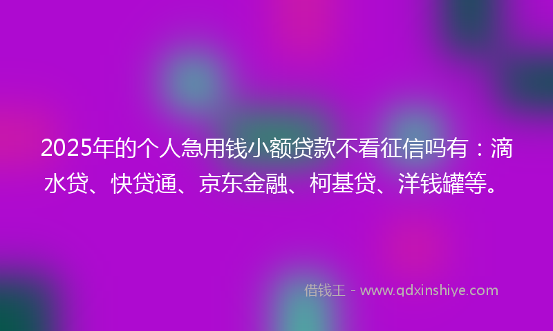 2025年的个人急用钱小额贷款不看征信吗有：滴水贷、快贷通、京东金融、柯基贷、洋钱罐等。