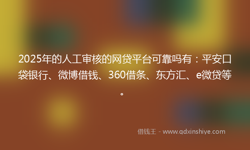 2025年的人工审核的网贷平台可靠吗有：平安口袋银行、微博借钱、360借条、东方汇、e微贷等。