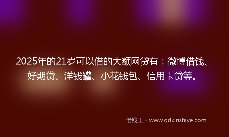 2025年的21岁可以借的大额网贷有：微博借钱、好期贷、洋钱罐、小花钱包、信用卡贷等。