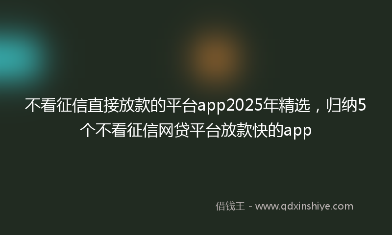 不看征信直接放款的平台app2025年精选，归纳5个不看征信网贷平台放款快的app
