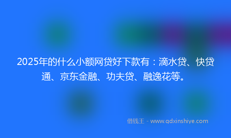 2025年的什么小额网贷好下款有：滴水贷、快贷通、京东金融、功夫贷、融逸花等。
