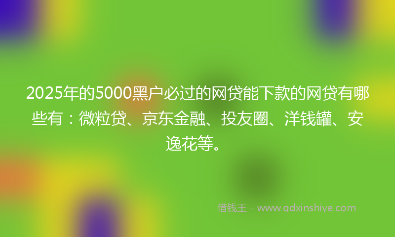 2025年的5000黑户必过的网贷能下款的网贷有哪些有：微粒贷、京东金融、投友圈、洋钱罐、安逸花等。