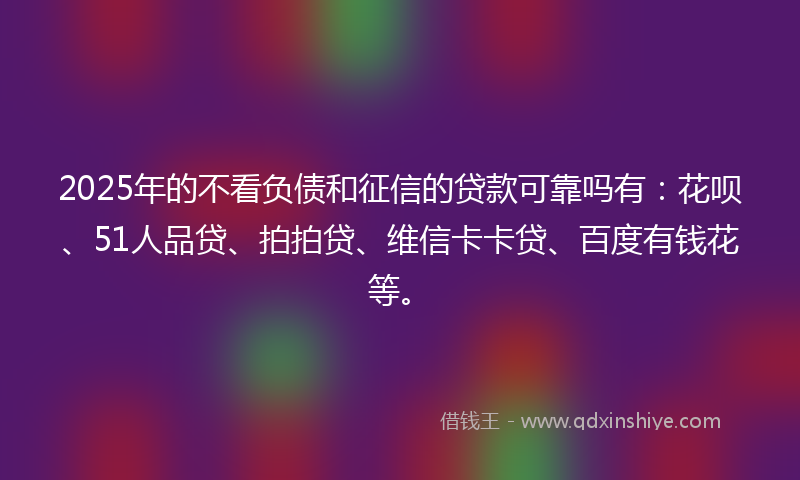 2025年的不看负债和征信的贷款可靠吗有：花呗、51人品贷、拍拍贷、维信卡卡贷、百度有钱花等。